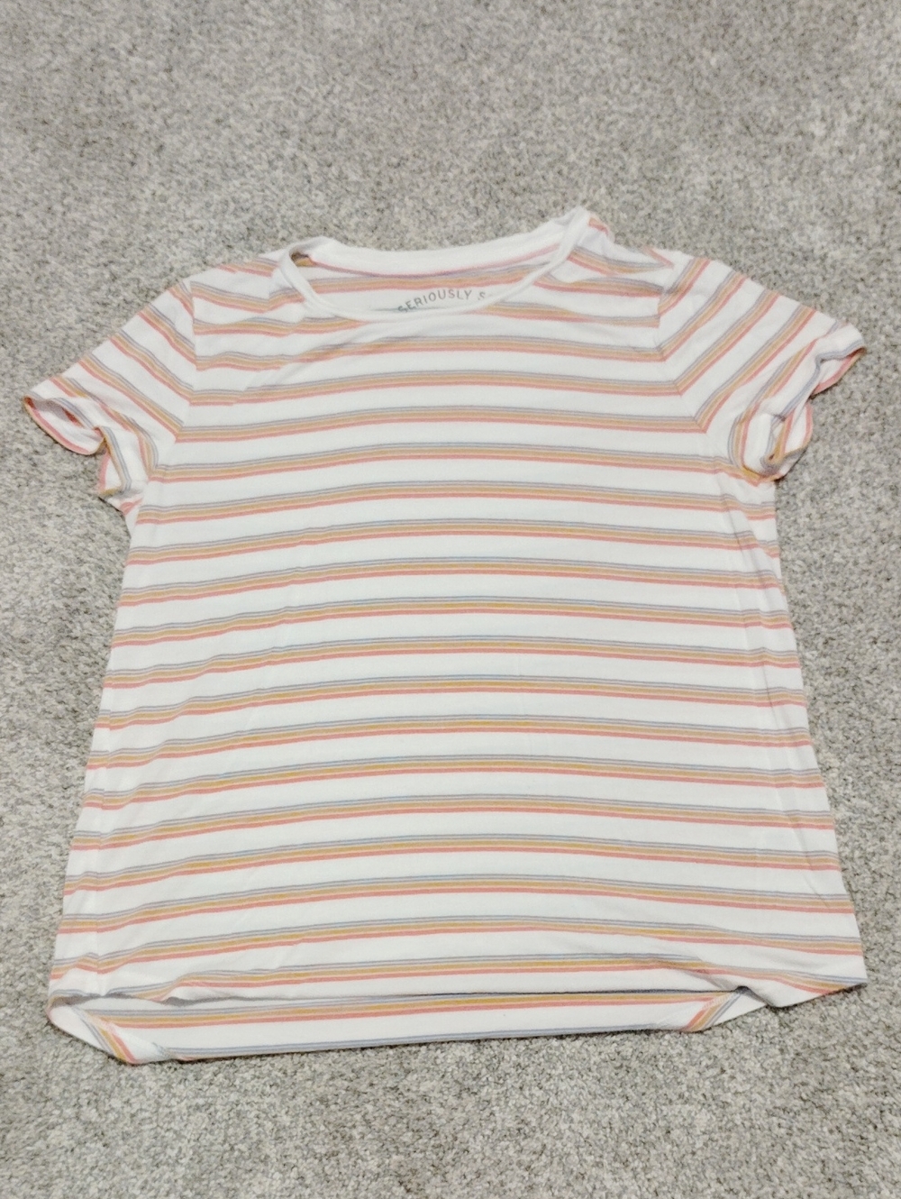 Seriously Striped Short Sleeve Tee - White with Peach & Yellow Stripes